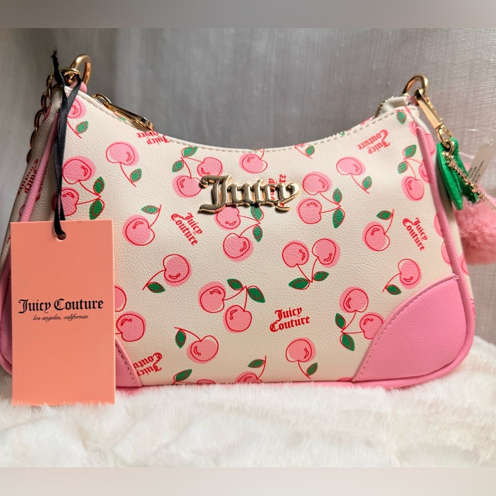 NEW Juicy Couture White Pink Cherry Girl Shoulder Bag